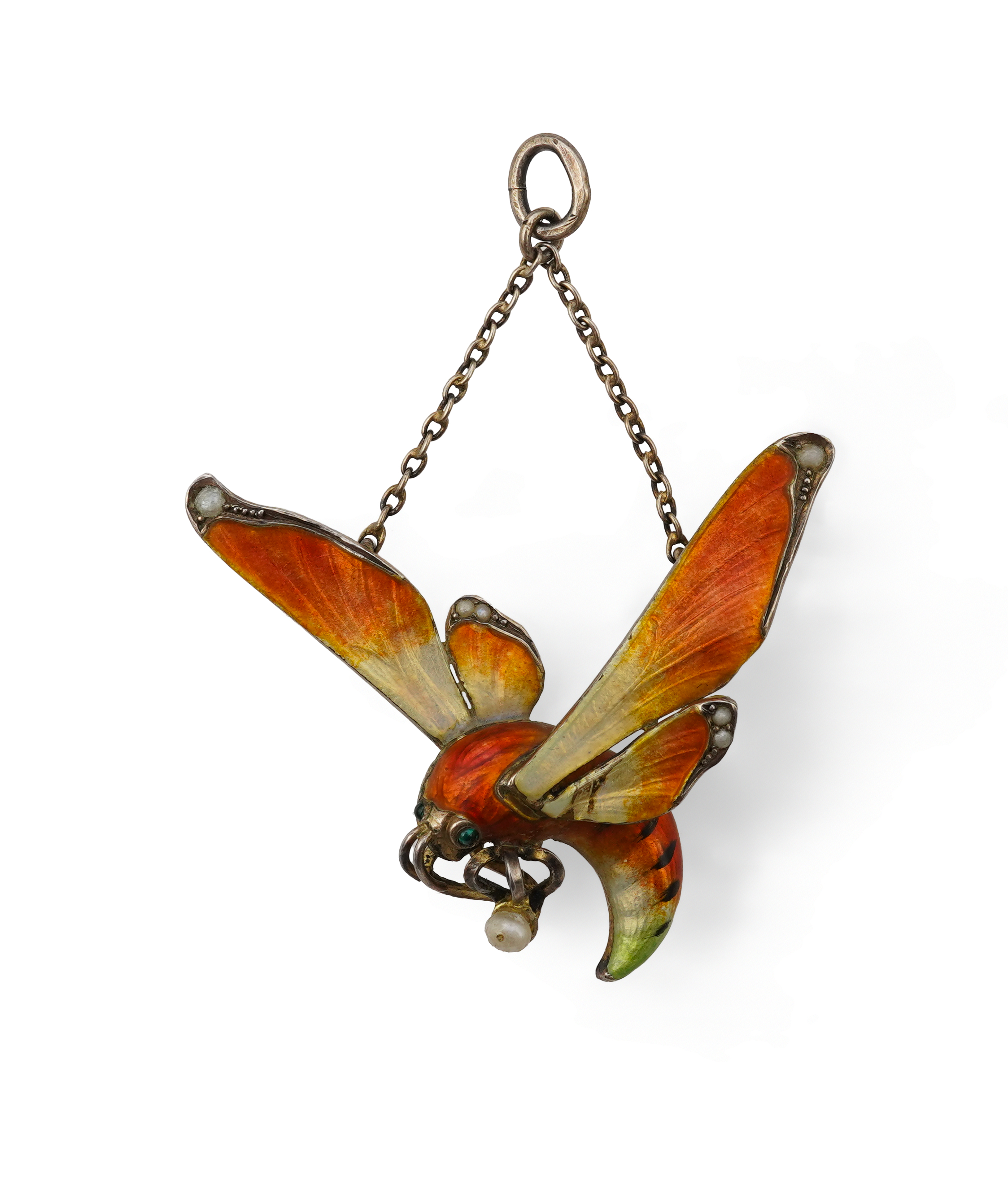An unusual Art Nouveau silver gilt and enamel pendant, circa 1900